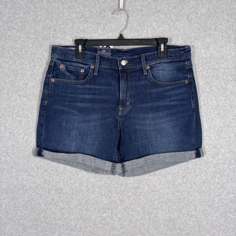 Gap Cuffed Jean Shorts 12/31 Mid‎ Rise Dark Wash Casual Classic Preppy 5 Inseam